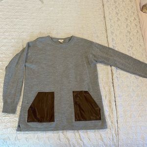 J Crew Merino wool sweater w/Faux leather pockets